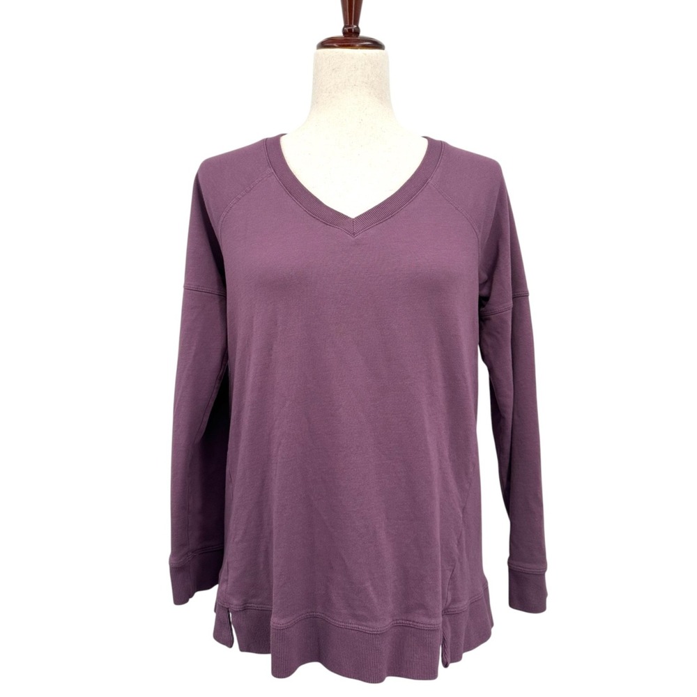 J. Jill FIT V-Neck Sweatshirt Cotton Plum Purple Long Sleeve Women's XS Petite